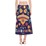 Mexican Skull Cinco de Mayo Print Side Slit Midi Skirt