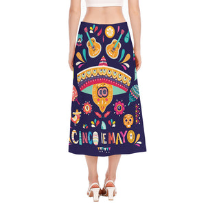 Mexican Skull Cinco de Mayo Print Side Slit Midi Skirt