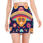 Mexican Skull Cinco de Mayo Print Side Slit Mini Skirt