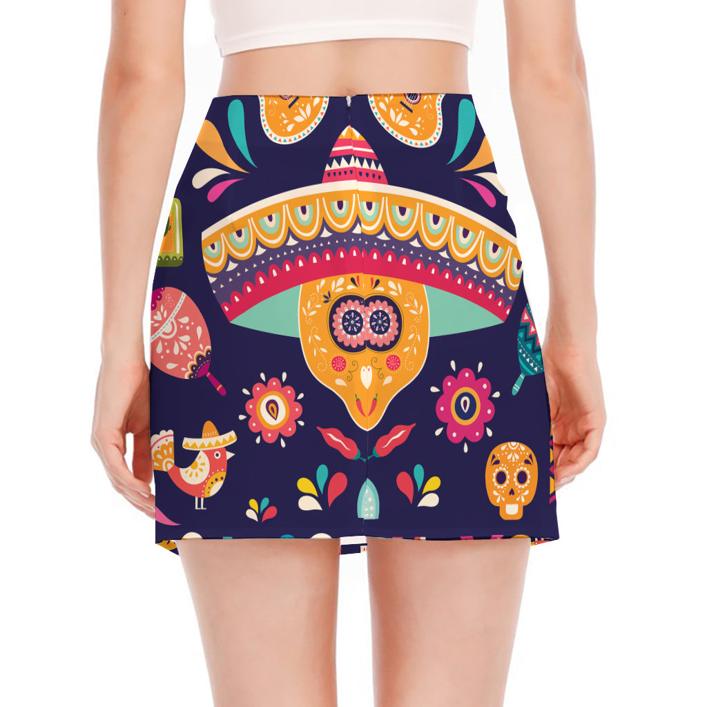 Mexican Skull Cinco de Mayo Print Side Slit Mini Skirt