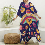 Mexican Skull Cinco de Mayo Print Silk V-Neck Kaftan Dress