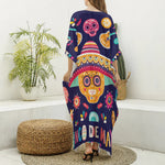 Mexican Skull Cinco de Mayo Print Silk V-Neck Kaftan Dress