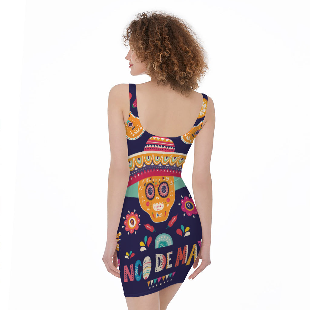 Mexican Skull Cinco de Mayo Print Sleeveless Bodycon Dress