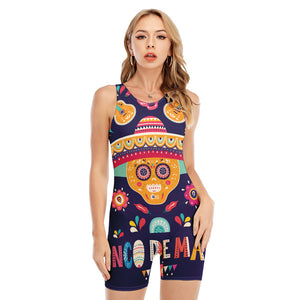 Mexican Skull Cinco de Mayo Print Sleeveless One Piece Swimsuit