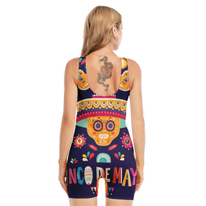 Mexican Skull Cinco de Mayo Print Sleeveless One Piece Swimsuit