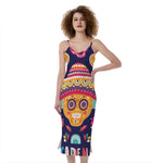 Mexican Skull Cinco de Mayo Print Slim Fit Midi Cami Dress