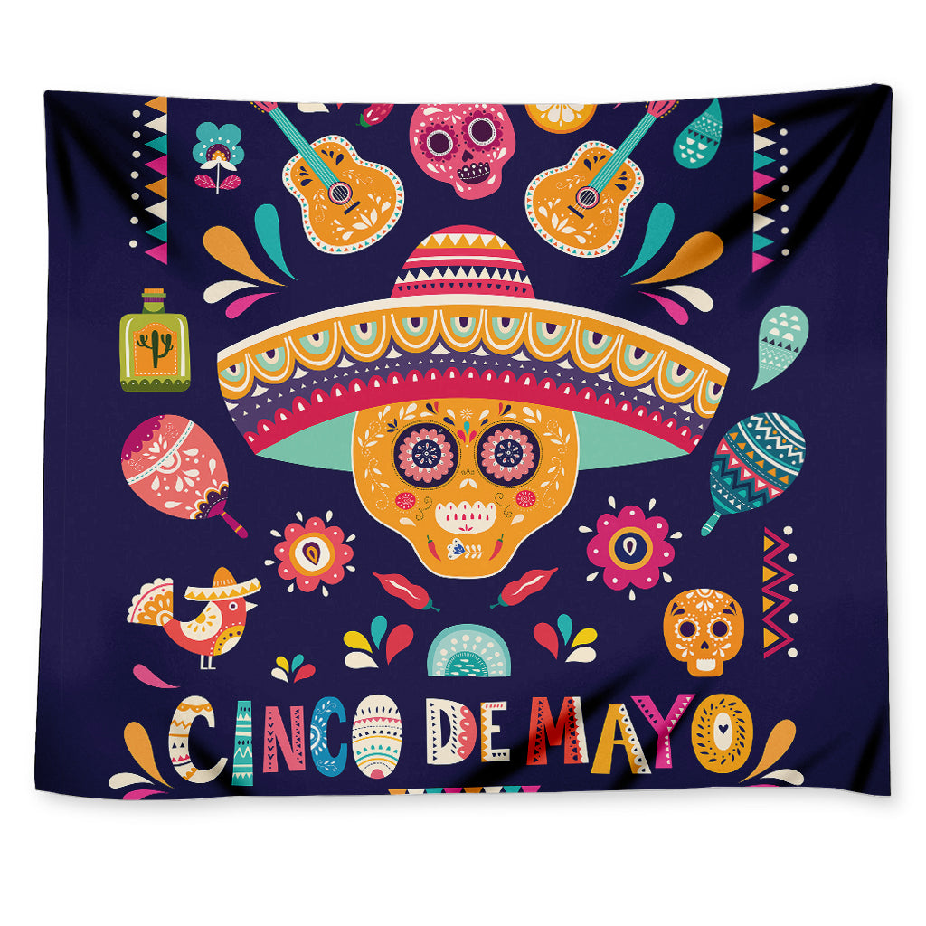 Mexican Skull Cinco de Mayo Print Tapestry