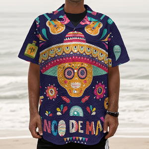 Mexican Skull Cinco de Mayo Print Textured Short Sleeve Shirt