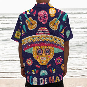 Mexican Skull Cinco de Mayo Print Textured Short Sleeve Shirt