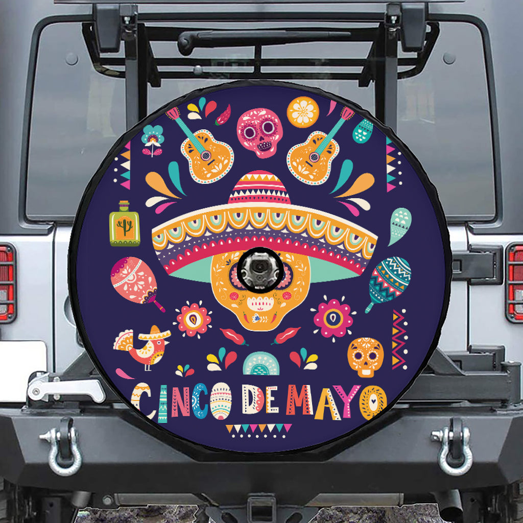 Mexican Skull Cinco de Mayo Print Tire Cover With Camera Hole