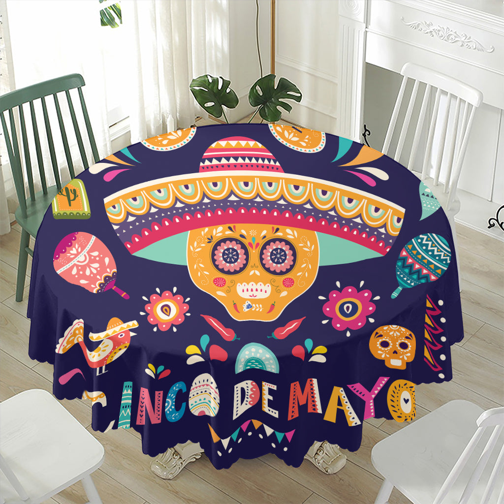 Mexican Skull Cinco de Mayo Print Waterproof Round Tablecloth