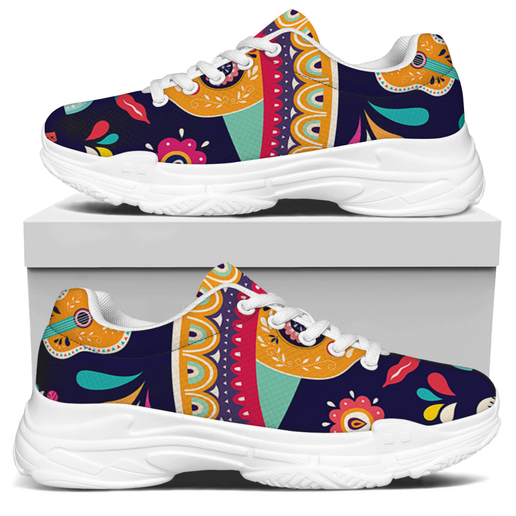 Mexican Skull Cinco de Mayo Print White Chunky Shoes