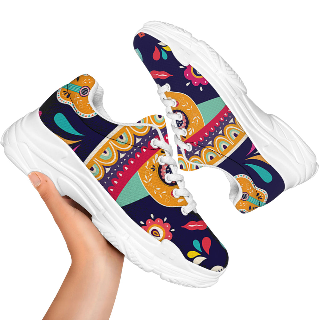 Mexican Skull Cinco de Mayo Print White Chunky Shoes