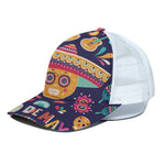 Mexican Skull Cinco de Mayo Print White Mesh Trucker Cap