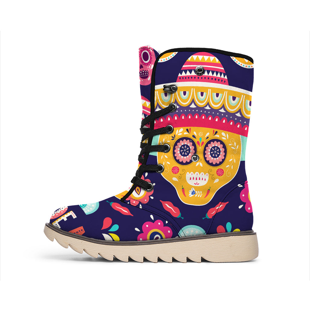 Mexican Skull Cinco de Mayo Print Winter Boots