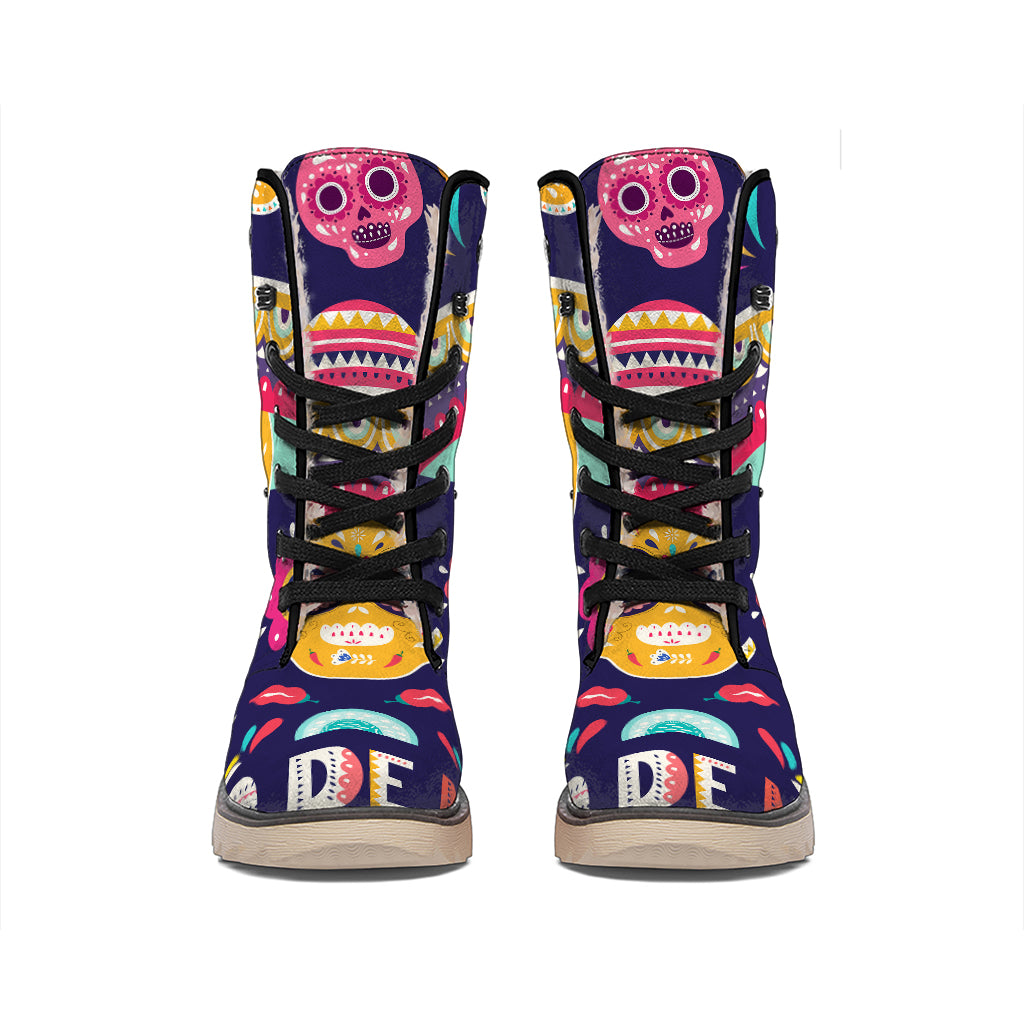 Mexican Skull Cinco de Mayo Print Winter Boots