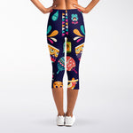 Mexican Skull Cinco de Mayo Print Women's Capri Leggings