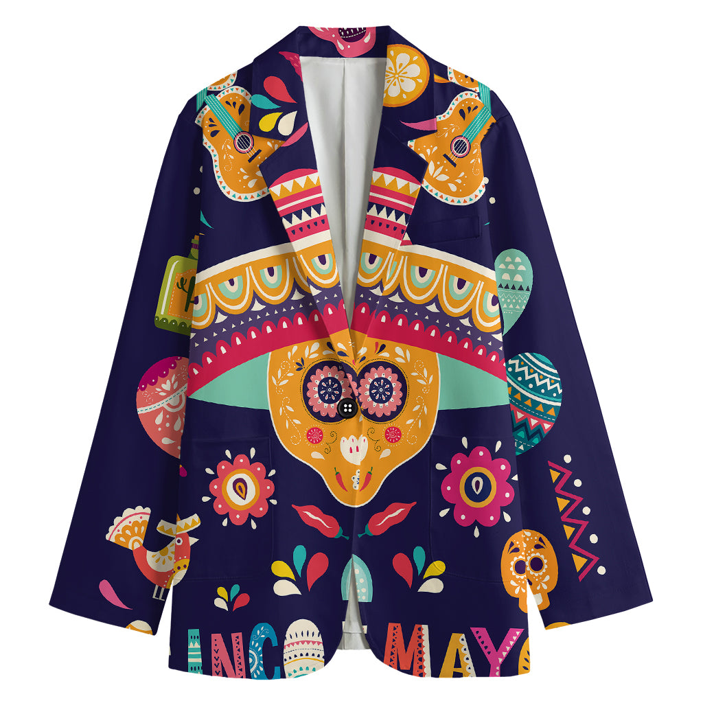 Mexican Skull Cinco de Mayo Print Women's Cotton Blazer