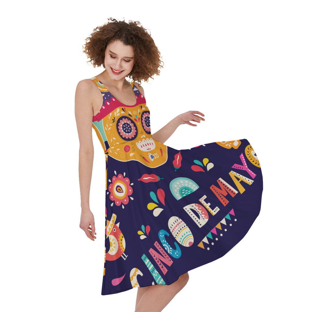 Mexican Skull Cinco de Mayo Print Women's Sleeveless Dress