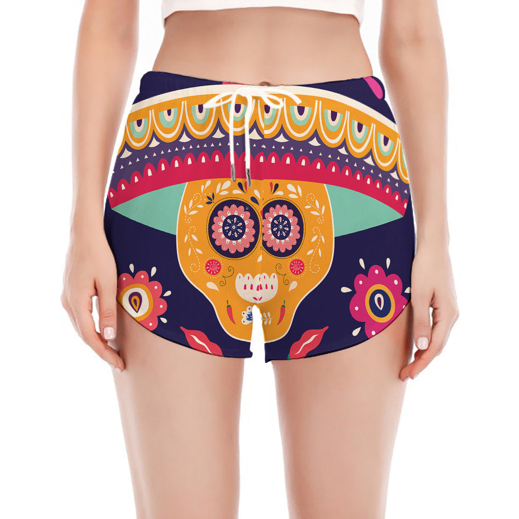 Mexican Skull Cinco de Mayo Print Women's Split Running Shorts