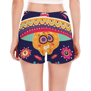 Mexican Skull Cinco de Mayo Print Women's Split Running Shorts