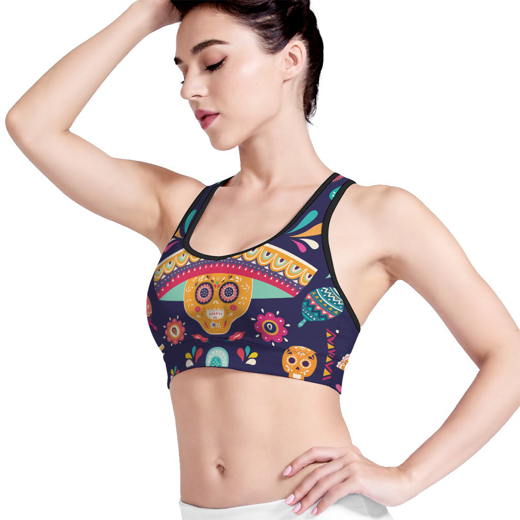 Mexican Skull Cinco de Mayo Print Women's Sports Bra