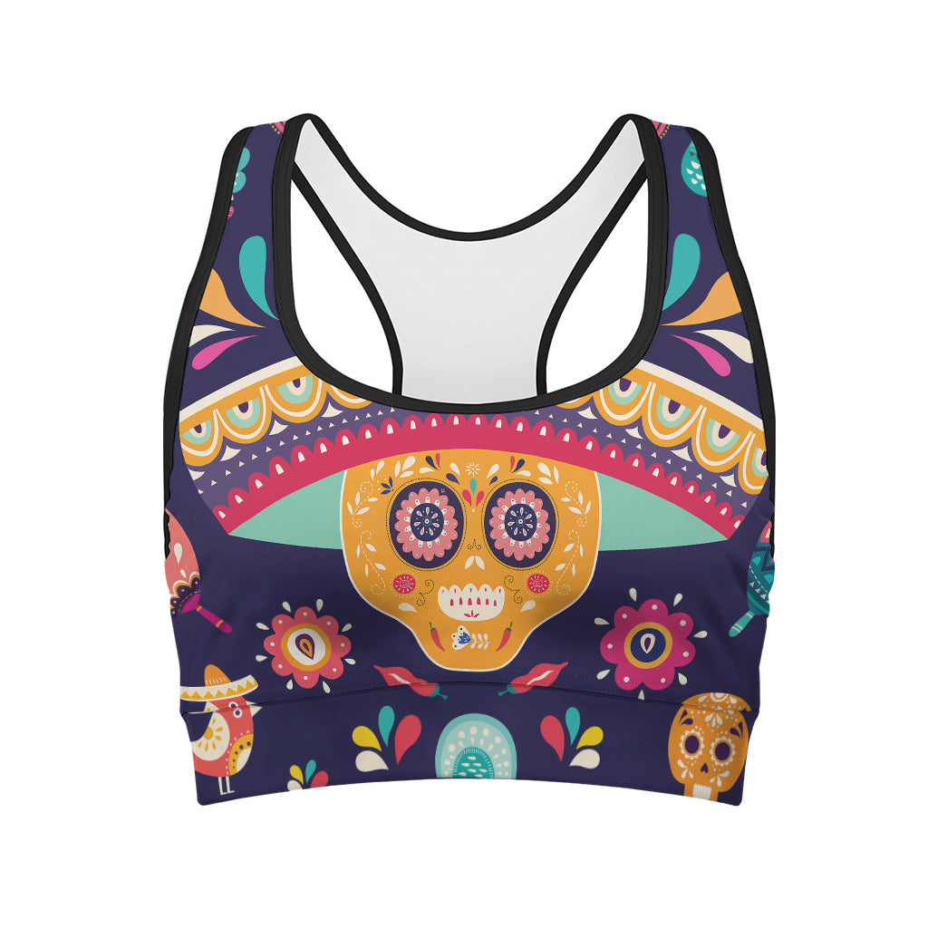 Mexican Skull Cinco de Mayo Print Women's Sports Bra