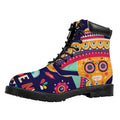Mexican Skull Cinco de Mayo Print Padded Collar Lace Up Boots