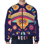 Mexican Skull Cinco de Mayo Print Zip Sleeve Bomber Jacket