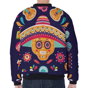 Mexican Skull Cinco de Mayo Print Zip Sleeve Bomber Jacket