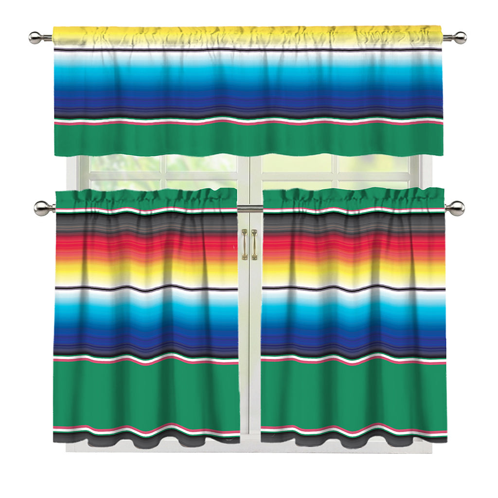 Mexican Striped Blanket Pattern Print 3 Piece Kitchen Curtains