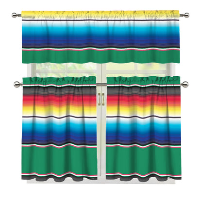 Mexican Striped Blanket Pattern Print 3 Piece Kitchen Curtains