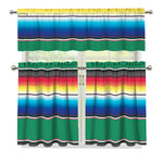 Mexican Striped Blanket Pattern Print 3 Piece Kitchen Curtains