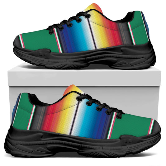 Mexican Striped Blanket Pattern Print Black Chunky Shoes