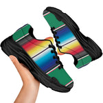 Mexican Striped Blanket Pattern Print Black Chunky Shoes