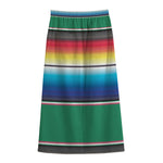 Mexican Striped Blanket Pattern Print Cotton Front Slit Maxi Skirt