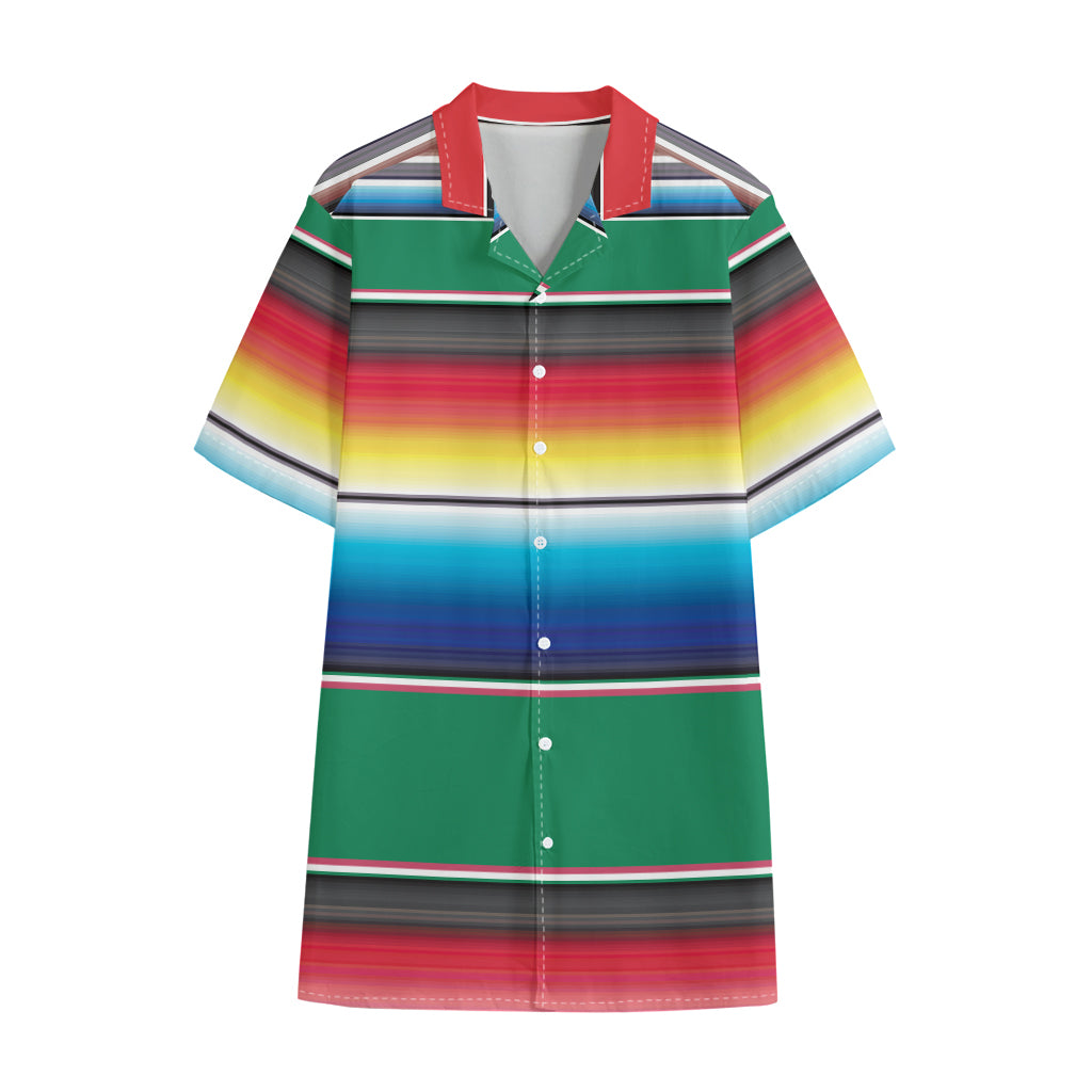 Mexican Striped Blanket Pattern Print Cotton Hawaiian Shirt