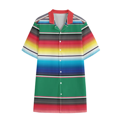 Mexican Striped Blanket Pattern Print Cotton Hawaiian Shirt