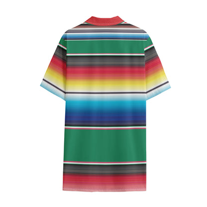 Mexican Striped Blanket Pattern Print Cotton Hawaiian Shirt