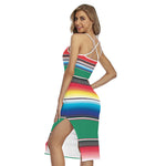 Mexican Striped Blanket Pattern Print Cross Back Cami Dress