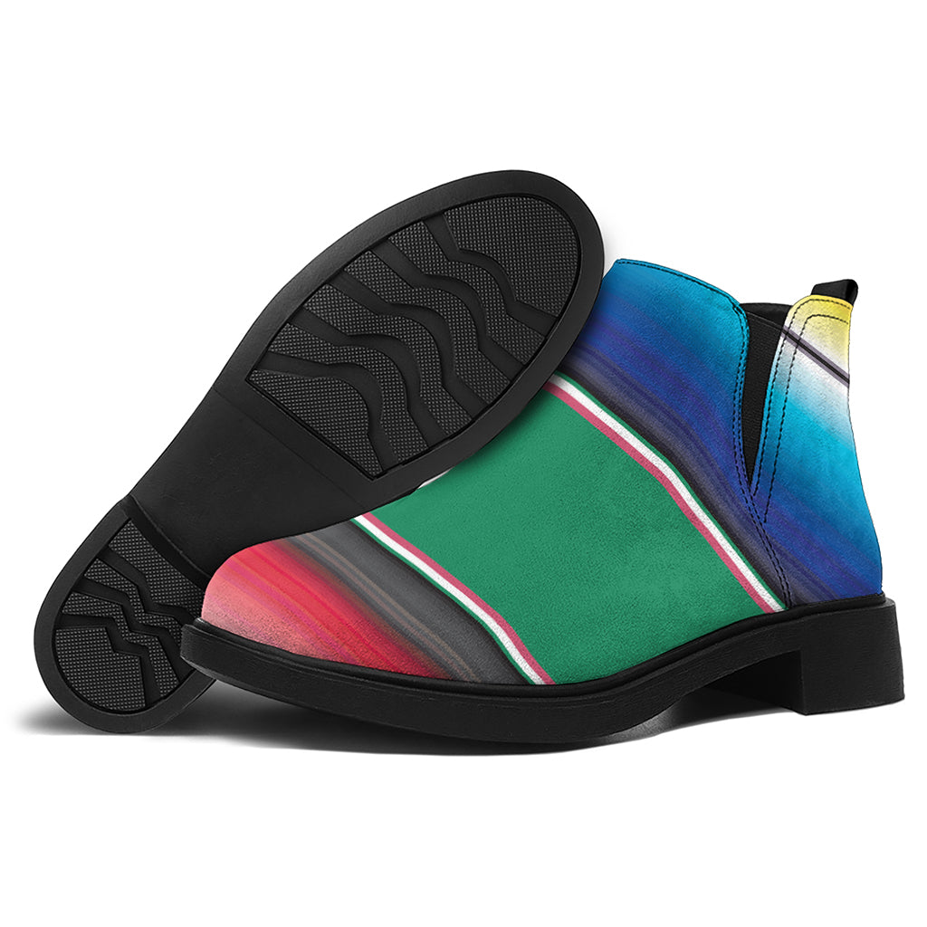 Mexican Striped Blanket Pattern Print Flat Ankle Boots