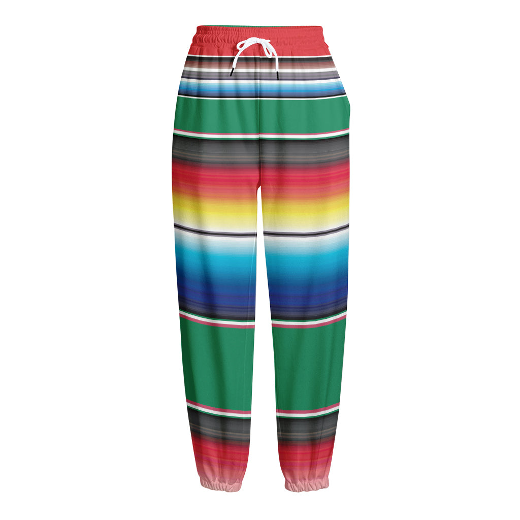 Mexican Striped Blanket Pattern Print Fleece Lined Knit Pants