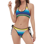 Mexican Striped Blanket Pattern Print Halter Scoop Tie Side Bikini