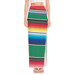 Mexican Striped Blanket Pattern Print High Slit Maxi Skirt