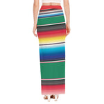 Mexican Striped Blanket Pattern Print High Slit Maxi Skirt