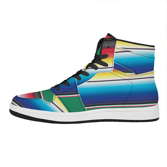 Mexican Striped Blanket Pattern Print High Top Leather Sneakers