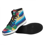 Mexican Striped Blanket Pattern Print High Top Leather Sneakers