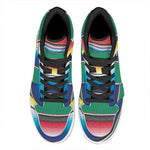 Mexican Striped Blanket Pattern Print High Top Leather Sneakers