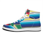 Mexican Striped Blanket Pattern Print High Top Leather Sneakers