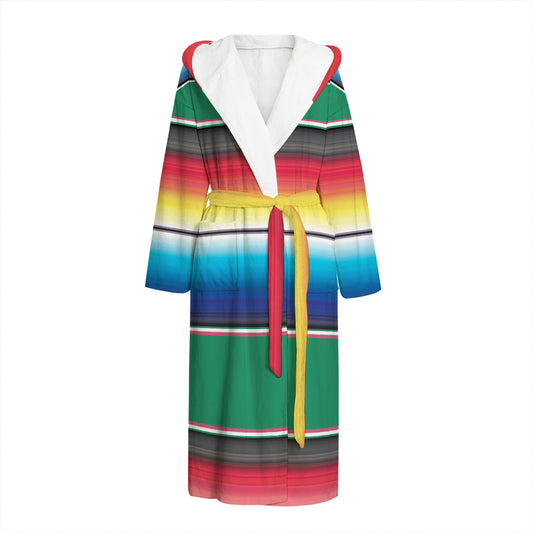 Mexican Striped Blanket Pattern Print Hooded Bathrobe